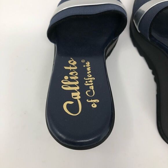 Callisto 8 NWOT Blue Silver Resort Vacation Platform Sandals Mules - Picture 4 of 5